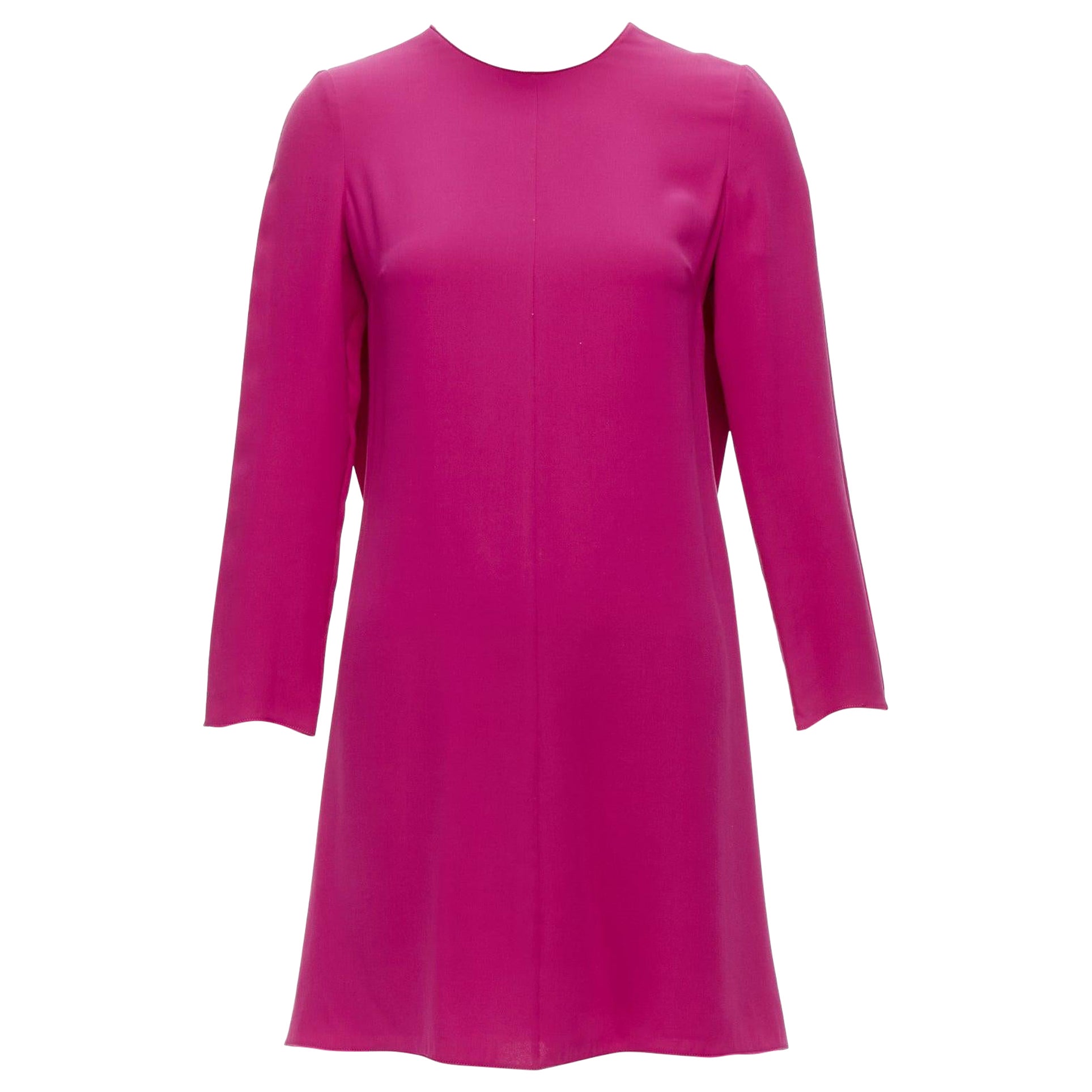 VALENTINO 100% silk fuchsia pink keyhole side pleats shift dress IT38 XS For Sale