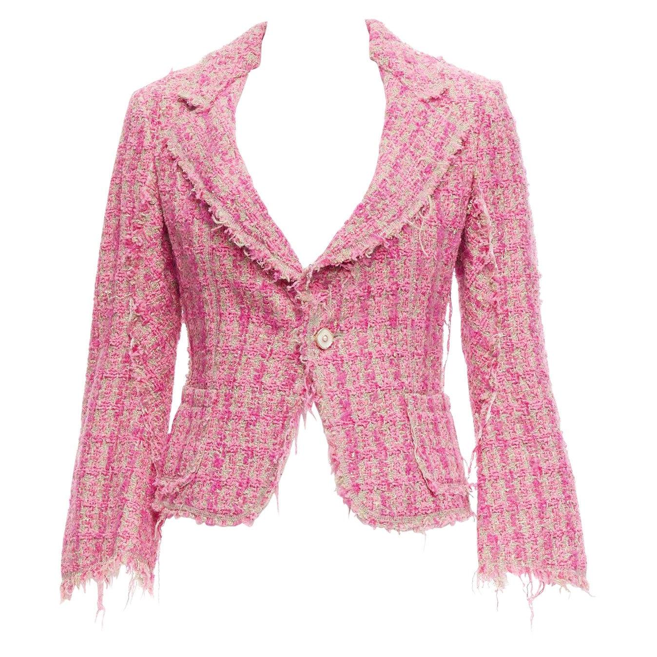 JUNYA WATANABE 2008 pink distressed tweed fitted cropped jacket S For Sale