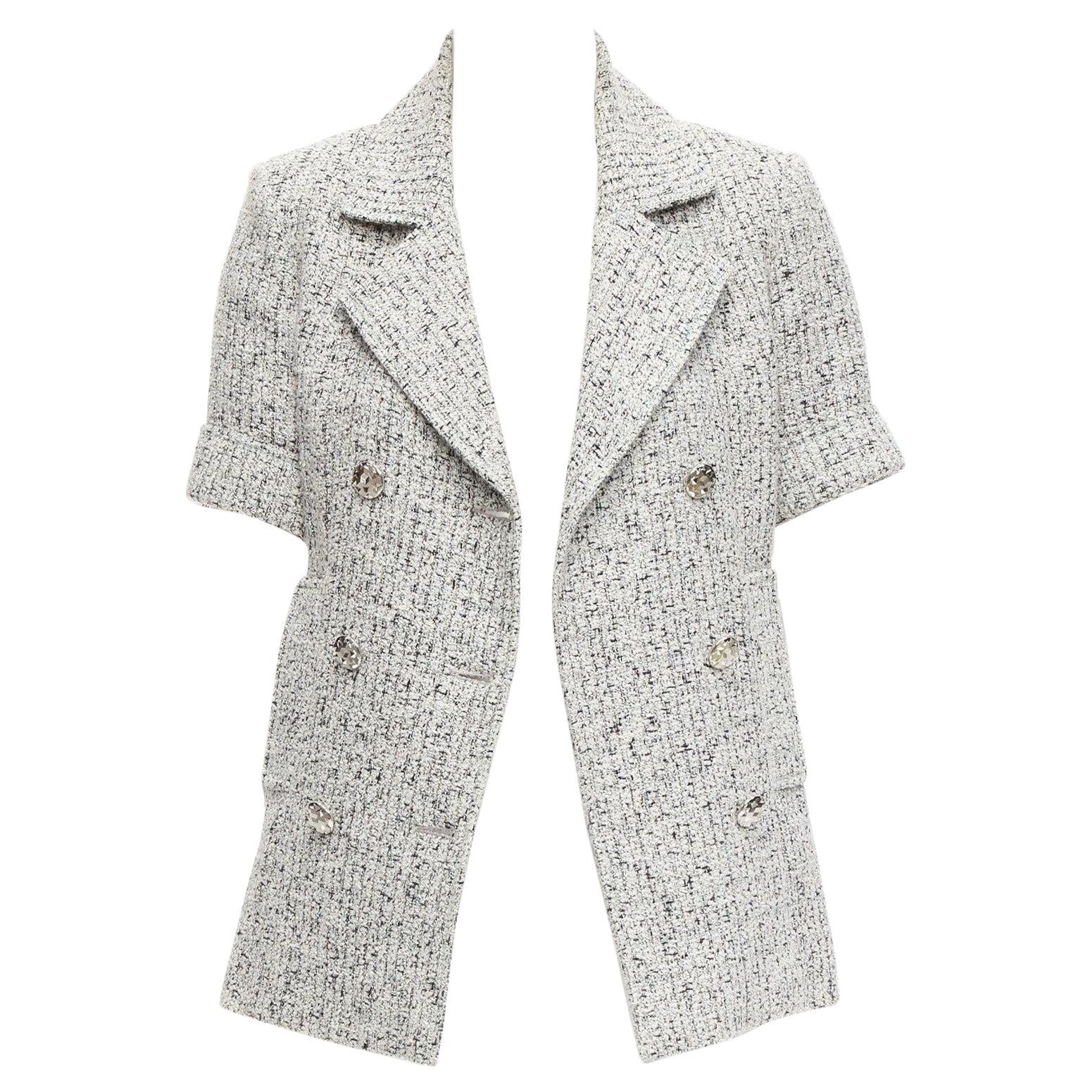 CHANEL 2016 Fantasy Tweed silver CC buttons cuffed sleeves jacket FR36 S For Sale