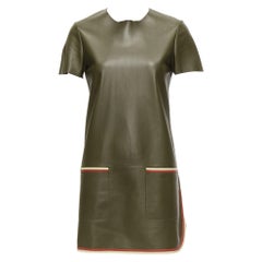 A&M Celine Phoebe Philo vert olive cuir rouge crème robe mod mod FR38 M
