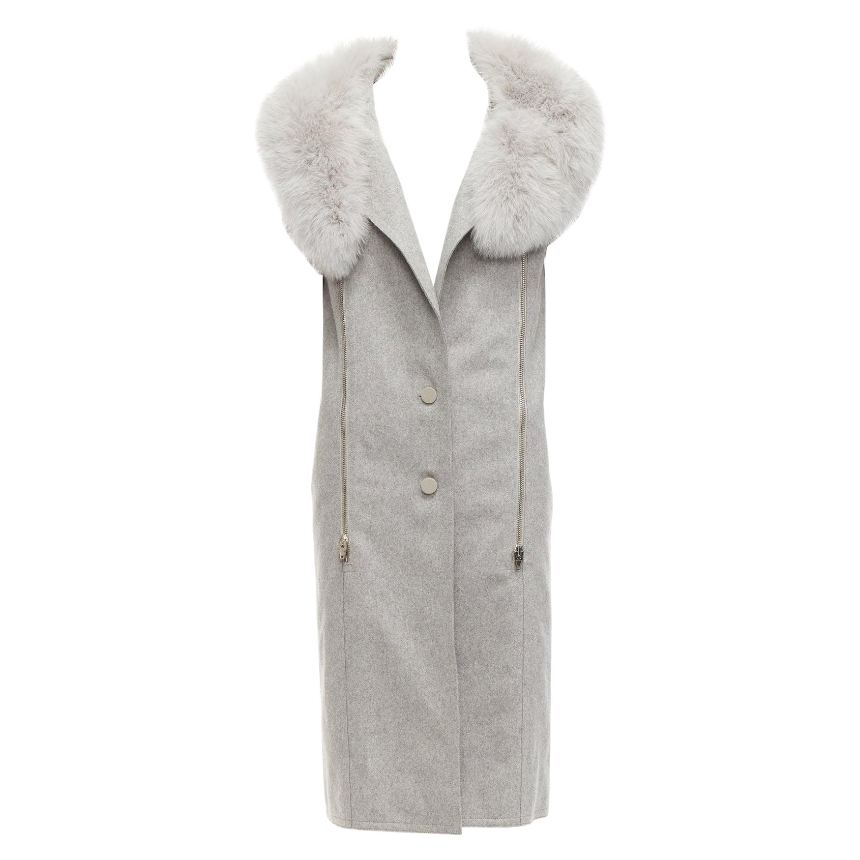 ALEXANDER WANG Saga Furs grey fur collar virgin wool blend vest dress US4 S For Sale