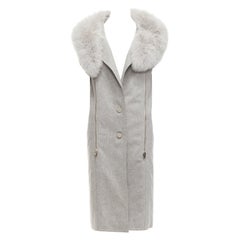 Used ALEXANDER WANG Saga Furs grey fur collar virgin wool blend vest dress US4 S