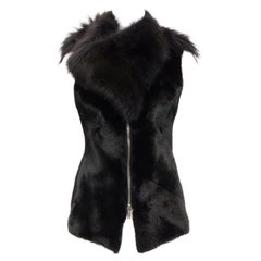 Used rare RICK OWENS Palais Royale black mixed fur asymmetric zipper vest top jacket