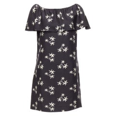 MIU MIU 2007 black 100% silk star print cape sleeves bateau mini dress IT42 M