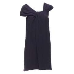 FENDI mini-robe asymétrique plissée et doublée de soie et de viscose bleu marine taille IT 38 XS