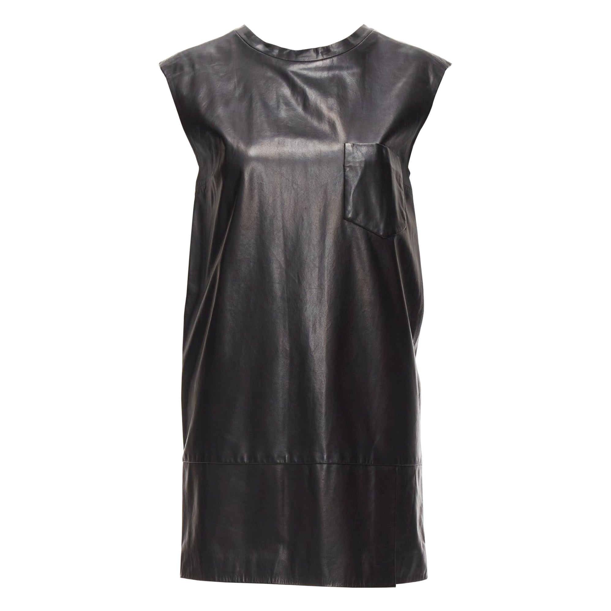 3.1 Phillip Lim Mini robe en cuir noir avec fente empochée et laçage en trou de serrure US2 S en vente