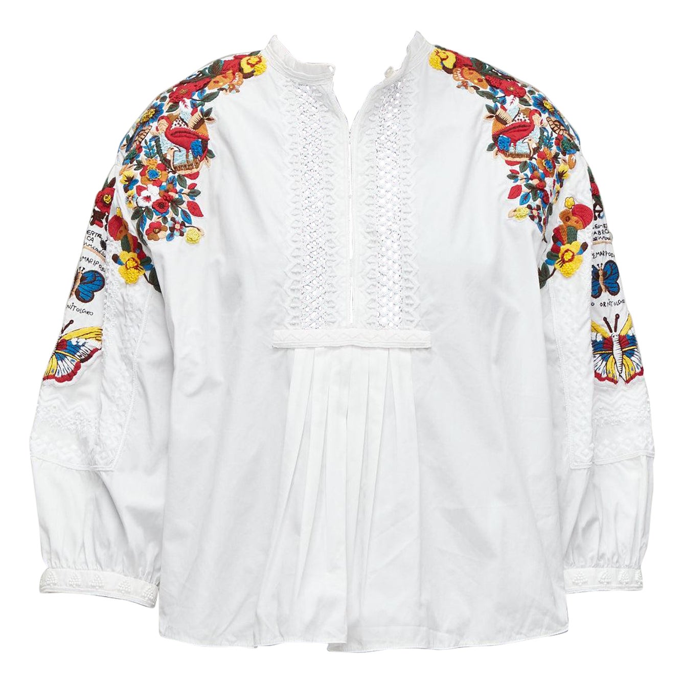 VALENTINO 2017 Runway blouse boho brodé d'espèces de papillons blancs  IT38 XS en vente