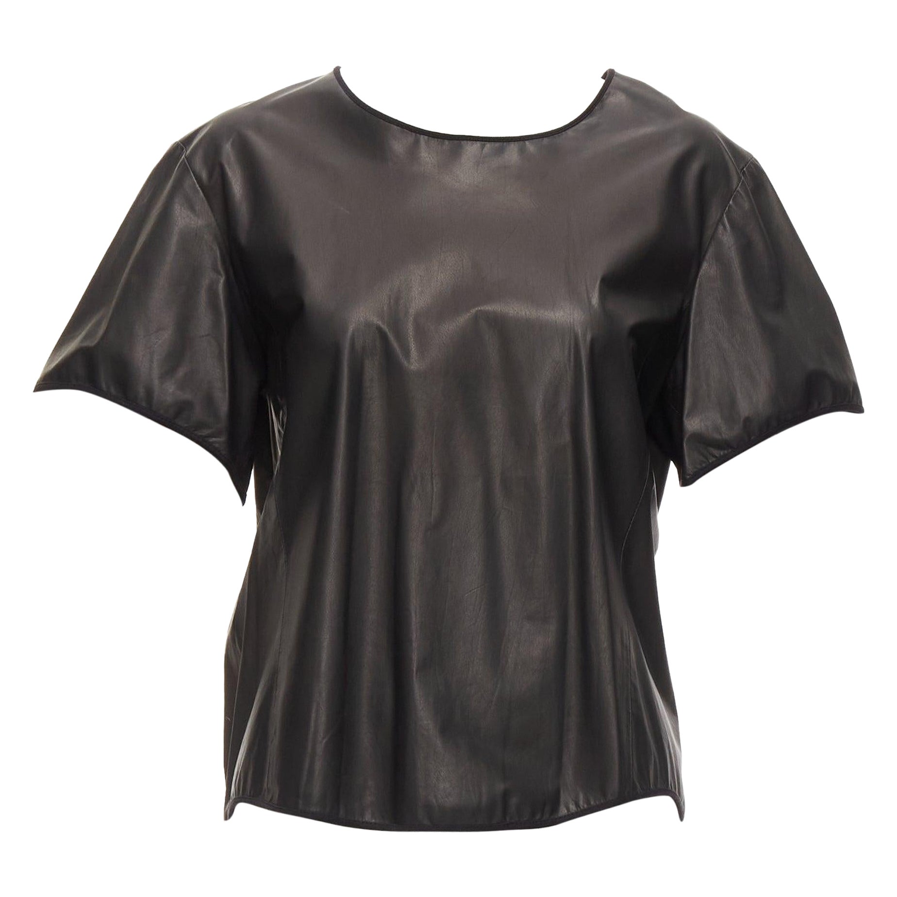 THEYSKENS THEORY black 100% calf leather 3D flare sleeve hi low hem top S For Sale