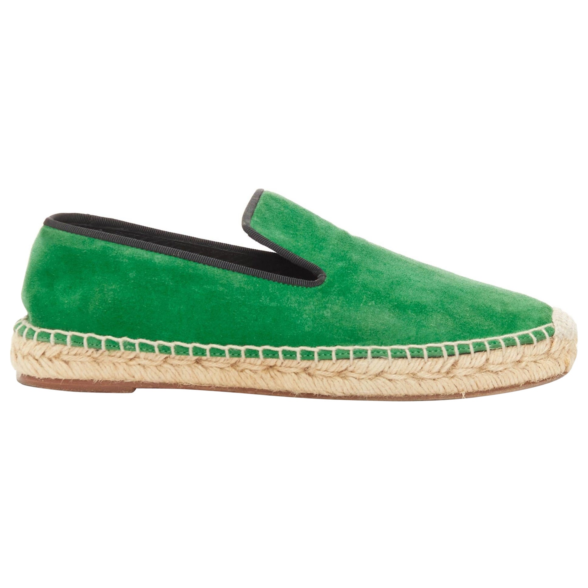 OLD CELINE Phoebe Philo Espadrilles aus grünem Wildleder mit schwarzem grosgrainem Jutegeflecht EU38 im Angebot