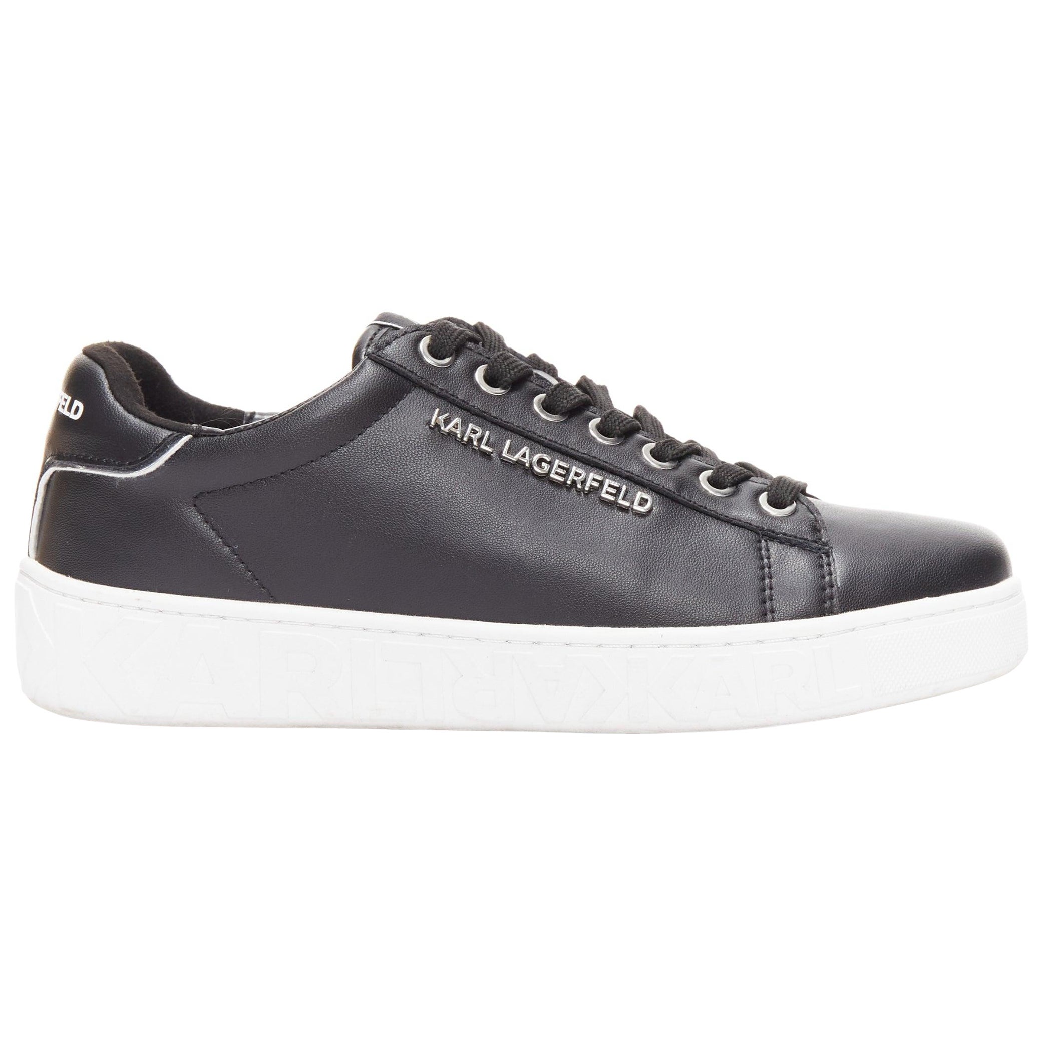 KARL LAGERFELD black leather silver logo chunky lace up sneakers EU38 For Sale