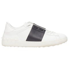 VALENTINO Rockstud black white leather lace up studded slip on sneakers EU42