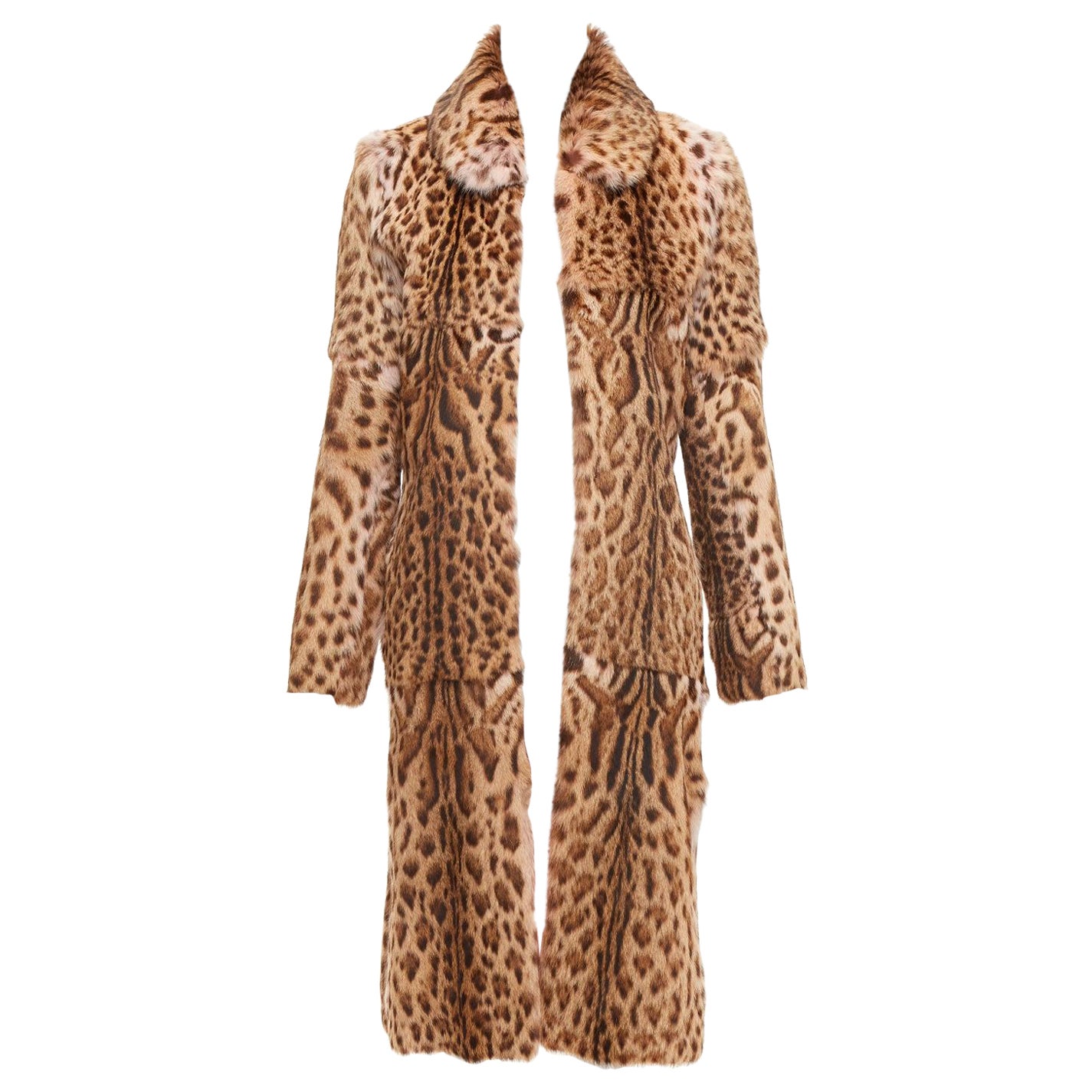 EMANUEL UNGARO Manteau long vintage en fourrure véritable avec imprimé léopard patchwork FR36 S en vente