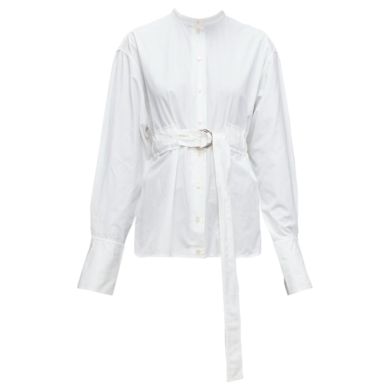 OLD CELINE Phoebe Philo Weißes minimales Hemd aus Baumwolle und Silber mit d-Ringgürtel FR36 S im Angebot