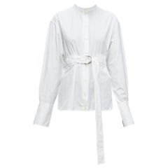 OLD CELINE Phoebe Philo Weißes minimales Hemd aus Baumwolle und Silber mit d-Ringgürtel FR36 S