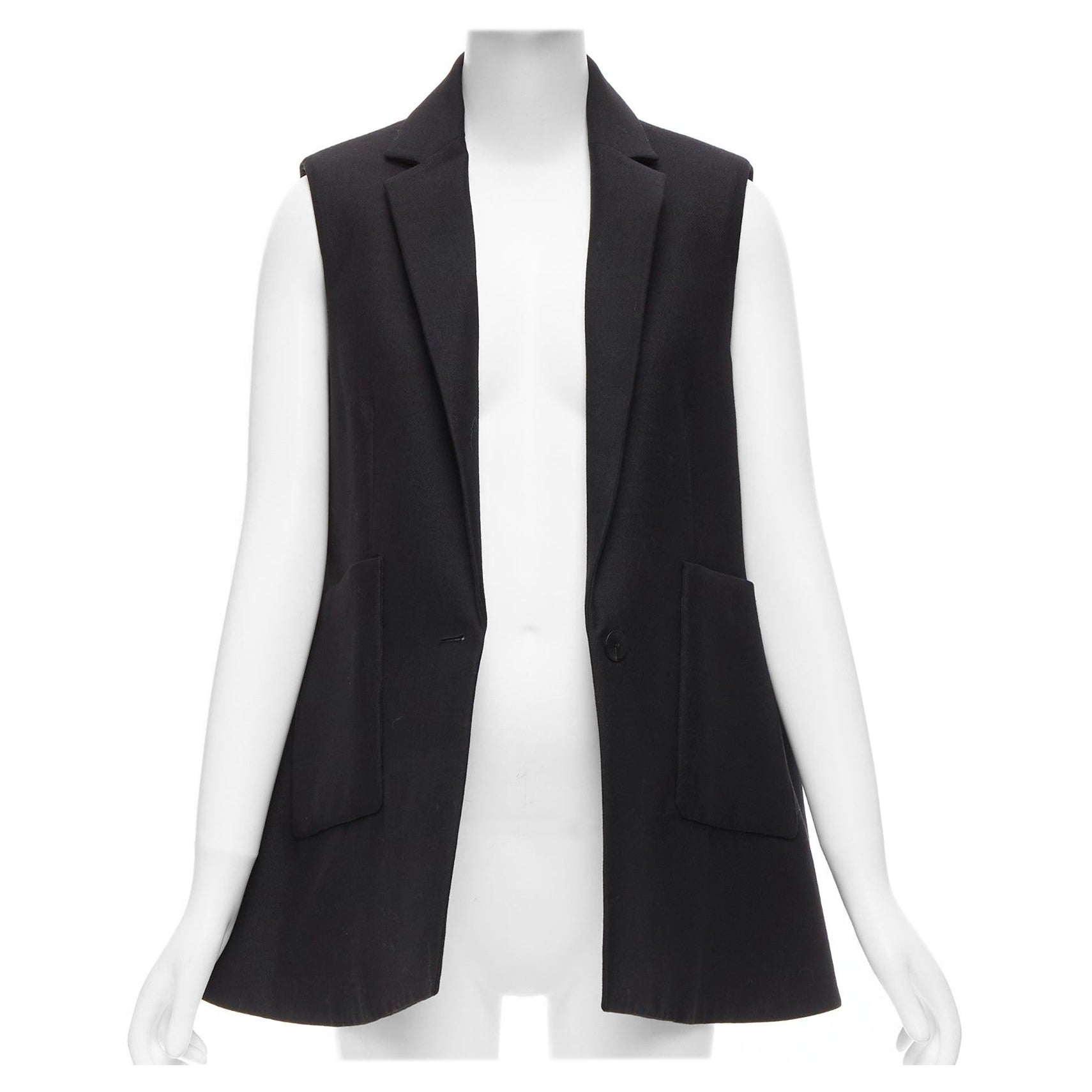 BALENCIAGA 2014 black virgin wool mohair bell shaped deep V blazer vest FR34 XS For Sale