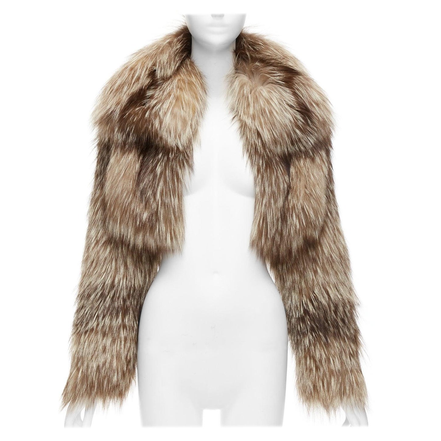 FENDI brown fur long sleeve crop jacket with detachable collar IT36 XXS For Sale