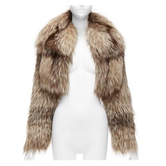 Used FENDI brown fur long sleeve crop jacket with detachable collar IT36 XXS
