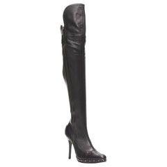 Used GUCCI TOM FORD 2003 Runway black leather studded thigh high boots EU37