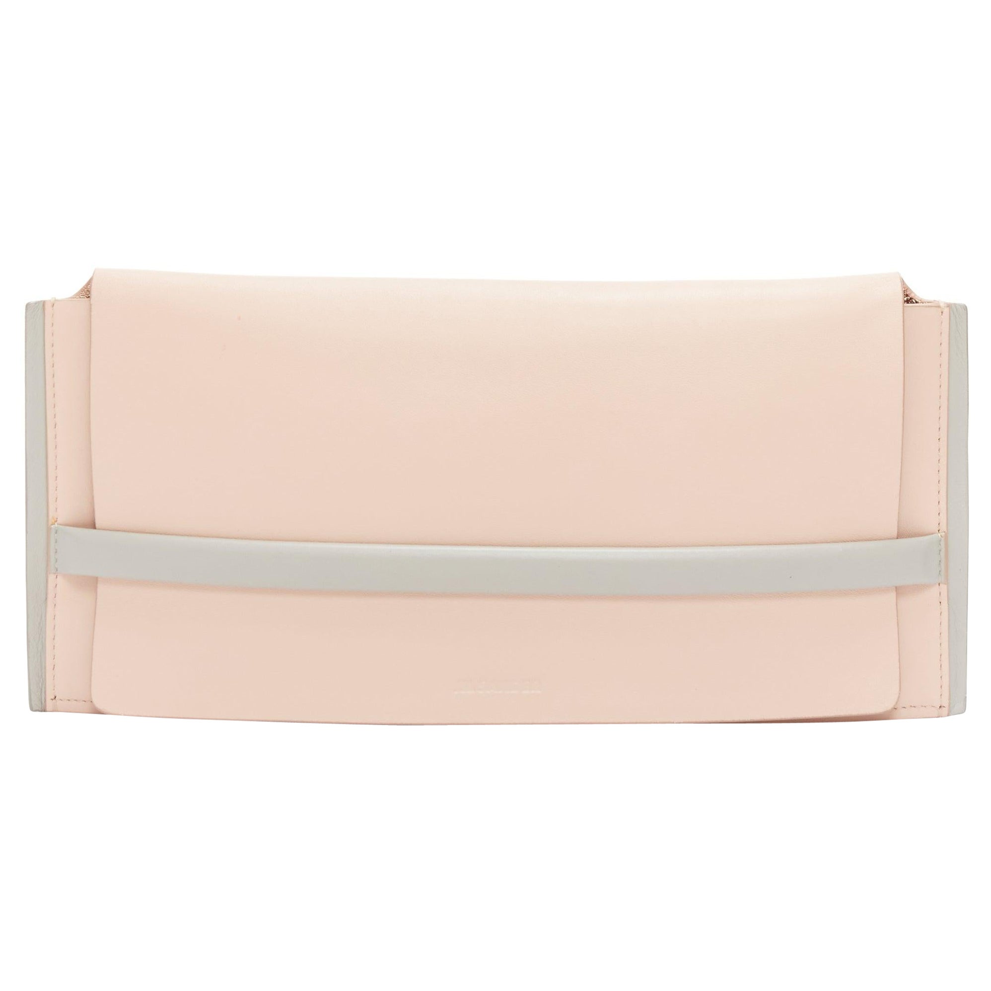 JIL SANDER pink grey smooth leather loop through envelope long clutch bag For Sale