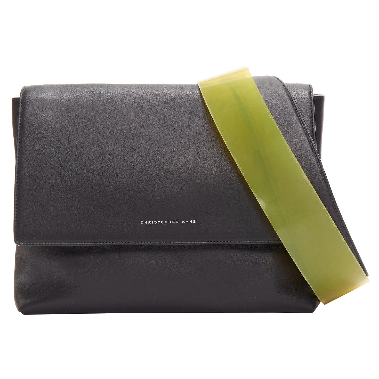 CHRISTOPHER KANE Dual black yellow scaled leather plastic strap reversible bag For Sale
