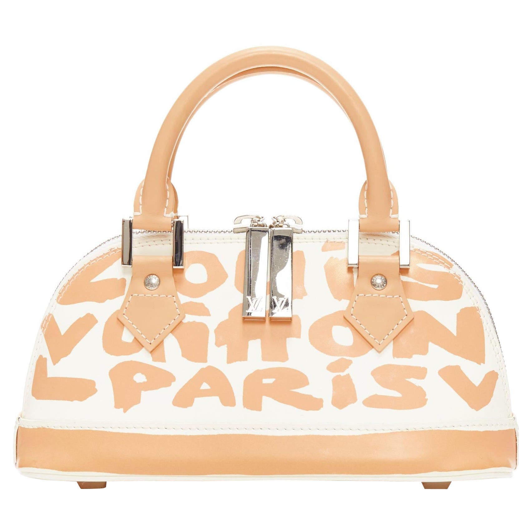 LOUIS VUITTON Stephen Spouse Alma Horizontal beigeweiße Graffiti-Ledertasche in Graffiti im Angebot