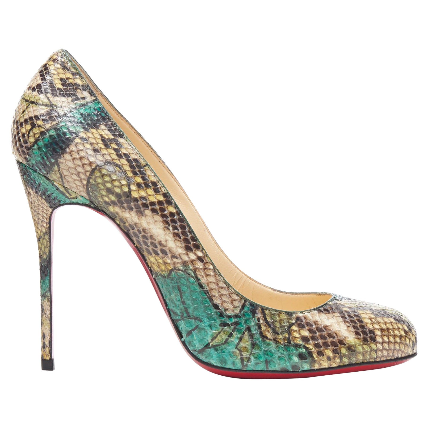 CHRISTIAN LOUBOUTIN green leaf print scaled leather almond toe pump EU39 For Sale