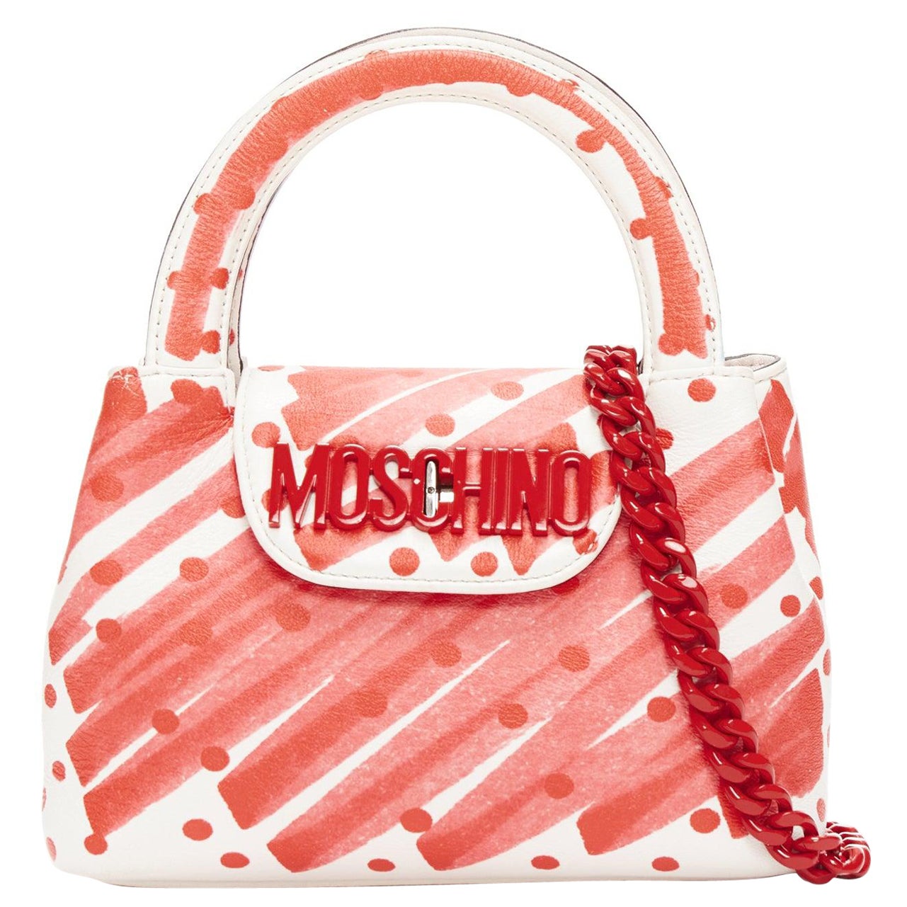 MOSCHINO Jeremy Scott 2019 Runway red white scribble marker crossbody bag For Sale