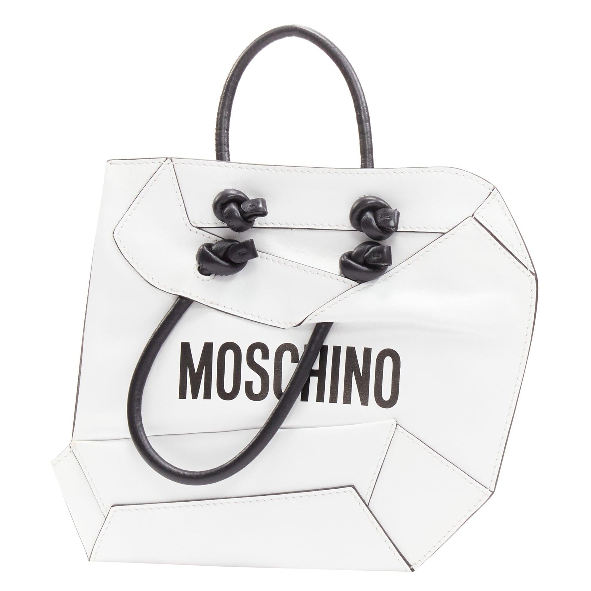 MOSCHINO COUTURE white optical 2D flat shopping tote leather clutch bag For Sale