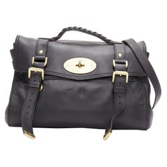 MULBERRY Alexa black calfskin gold Used buckle straps satchel crossbody bag