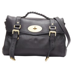 MULBERRY Alexa black calfskin gold vintage buckle straps satchel crossbody bag