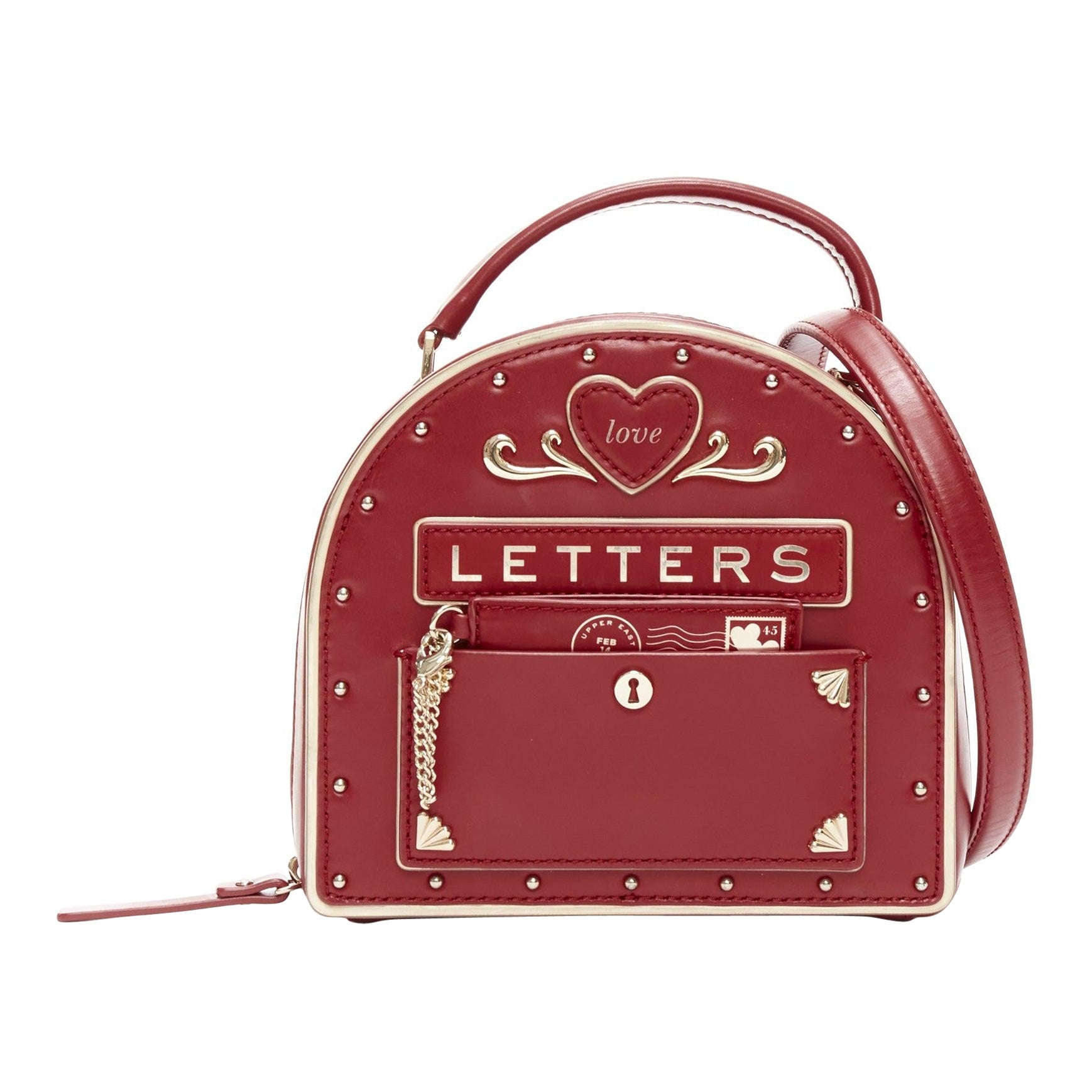 KATE SPADE Yours Truly red gold piping love letter mailbox crossbody vanity bag For Sale
