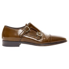 TOM FORD Spazzolato brown leather buckles monk strap loafers UK7 EU41