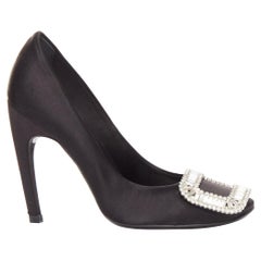 ROGER VIVIER Belle Trompete black satin crystal square buckles pumps EU34