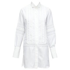 BURBERRY white cotton lace trim pleat detail boxy mini shirt dress UK4 XXS