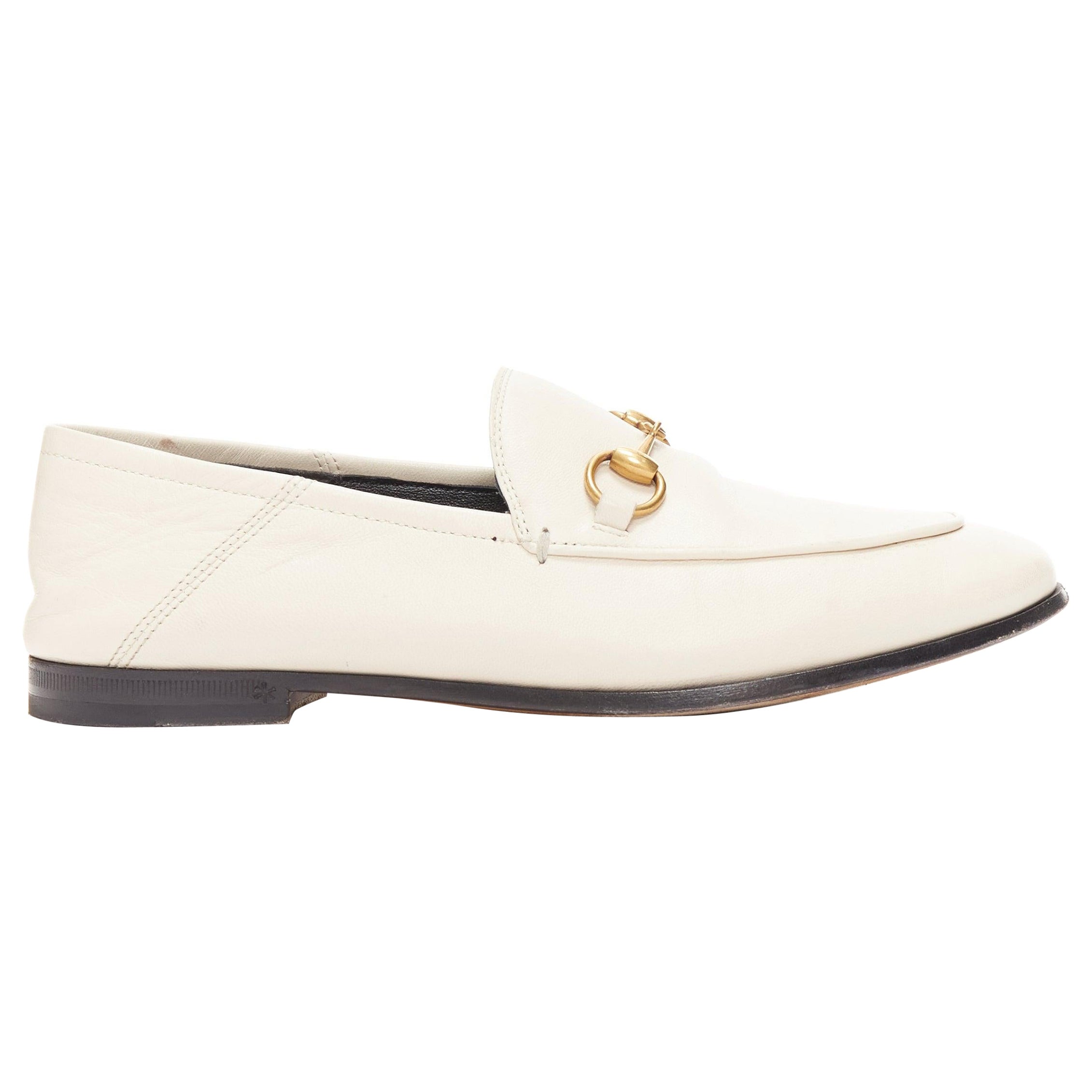 GUCCI Brixton Horsebit cream gold buckles convertible slippers loafers EU35