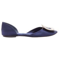 ROGER VIVIER Chips Strass navy Satin Kristall quadratische Schnallen flache Schuhe EU35