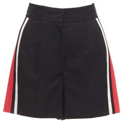 ALEXANDER MCQUEEN 2018 red white stripe black virgin wool wide shorts IT38 XS