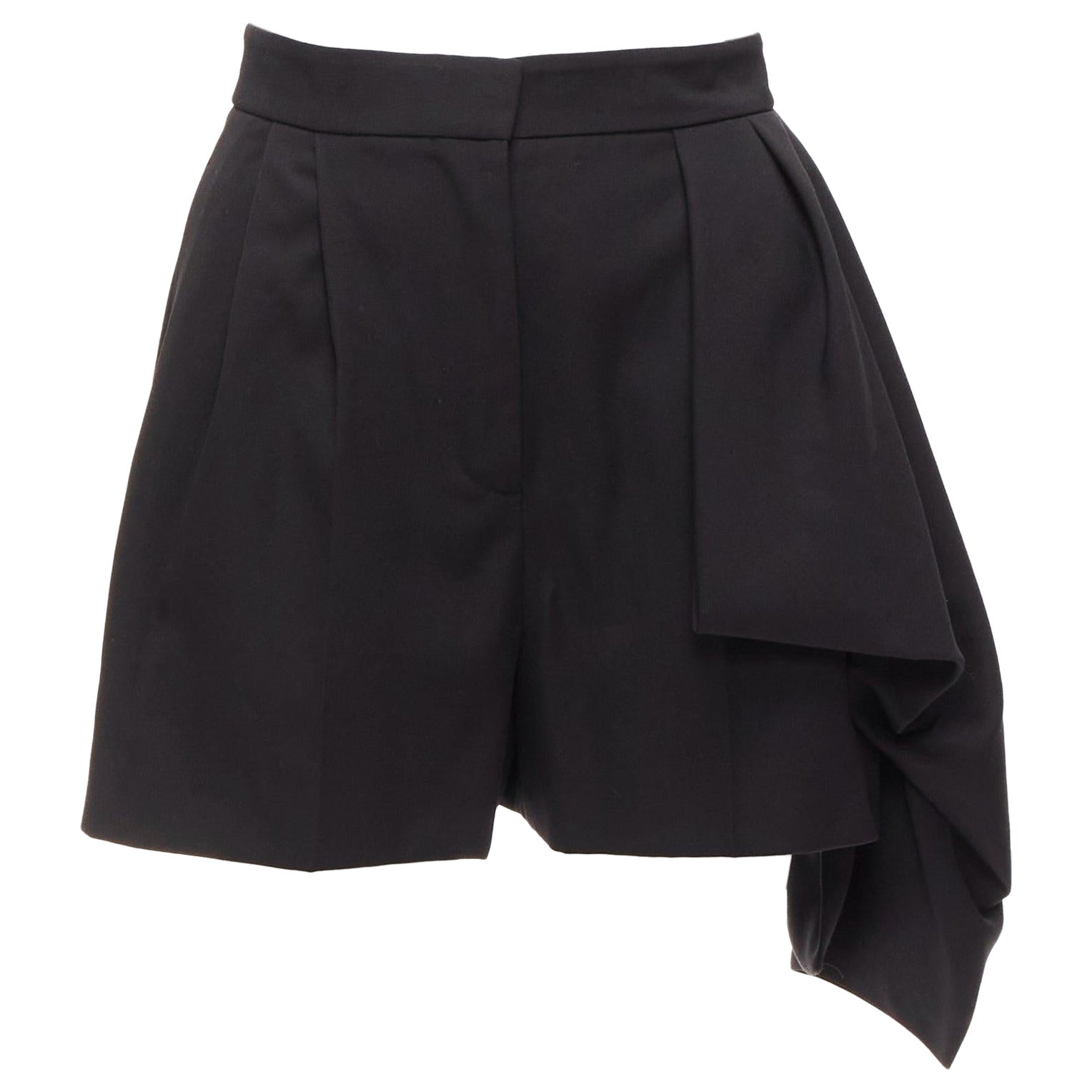 ALEXANDER MCQUEEN black virgin wool asymmetric cascade wide shorts IT38 XS For Sale