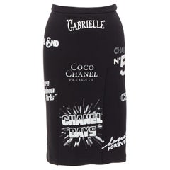 CHANEL black white Coco Gabriele graphic print slit pencil skirt FR34 XS