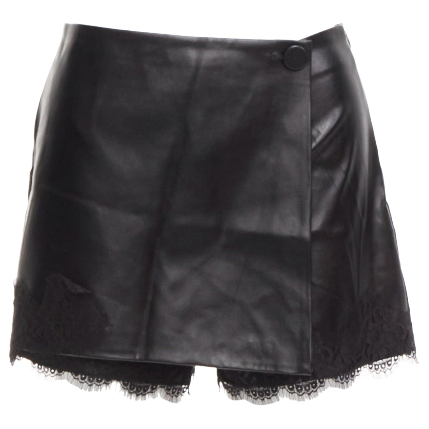 ERMANNO SCERVINO black vegan leather wrap skort lace trim shorts IT38 XS For Sale
