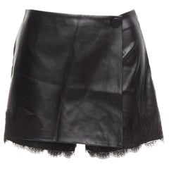 ERMANNO SCERVINO black vegan leather wrap skort lace trim shorts IT38 XS