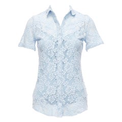 BURBERRY 2014 Runway baby blue floral lace short sleeve dress shirt IT36 XXS