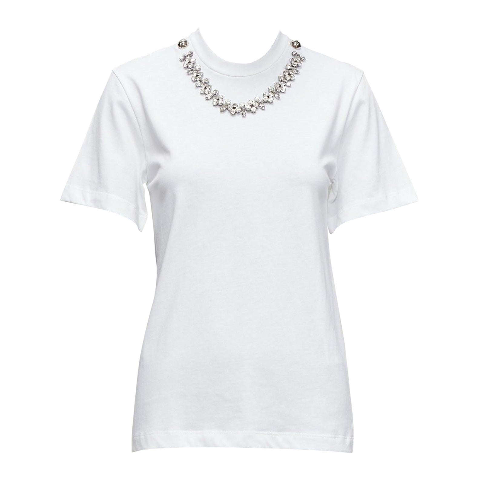 CHRISTOPHER KANE crystal rhinestone dome stud necklace white cotton tshirt XS For Sale