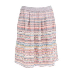 CHANEL 18P rainbow silk cotton cashmere ribbon tweed knee length skirt FR40 L