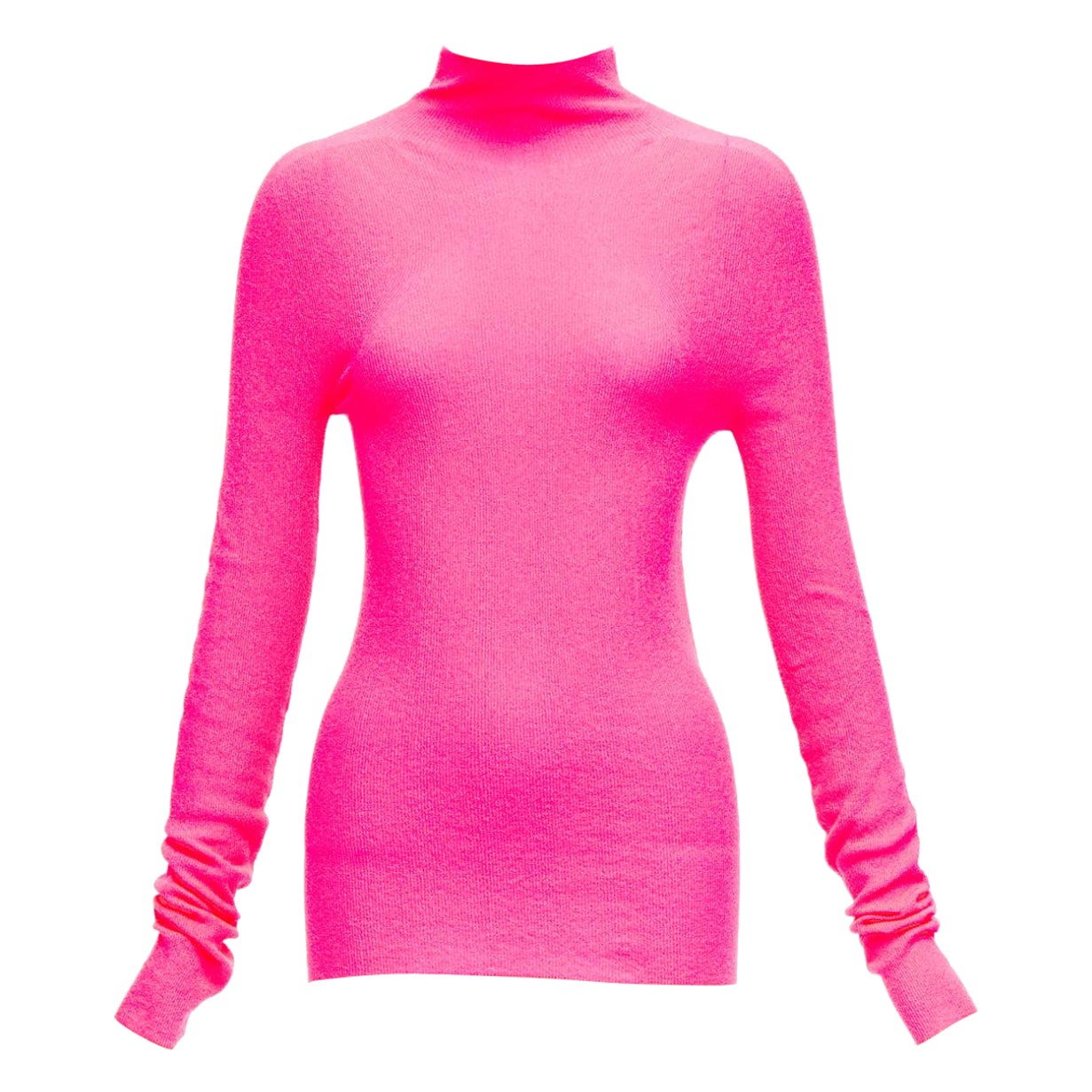 OLD CELINE Phoebe Philo neon pink polyamide minimal long sleeve top S For Sale