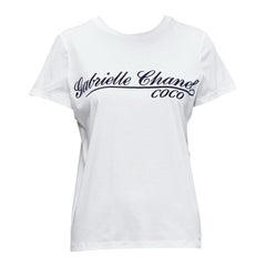 CHANEL Gabrielle Coco navy velvet print white cotton short sleeve tshirt FR36 S