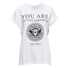 BALMAIN You Are Outnumbered Army - T-shirt blanc imprimé velours FR36 XS