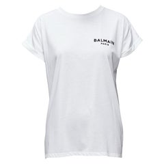BALMAIN - T-shirt en coton blanc à manches bouffantes avec imprimé logo et signature XXS