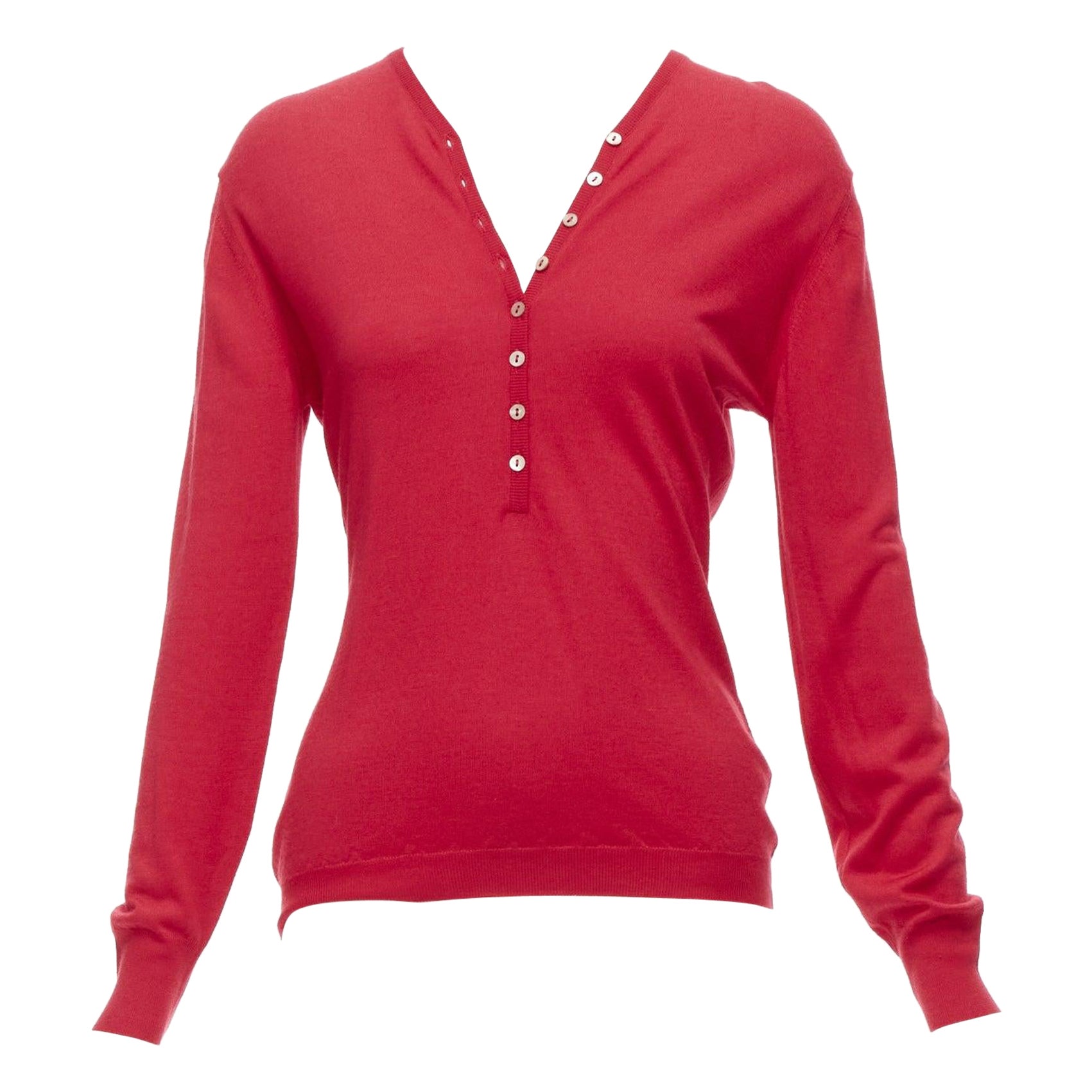 BRUNELLO CUCINELLI JOYCE red cashmere silk button up drop shoulder sweater S For Sale