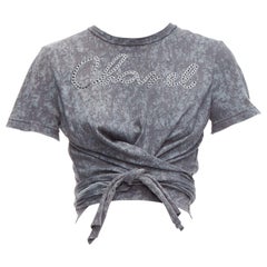 Chanel 2021 gris corde logo broderie cravate tshirt cropped FR34 XS